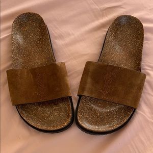 YSL Brown Suede Slides